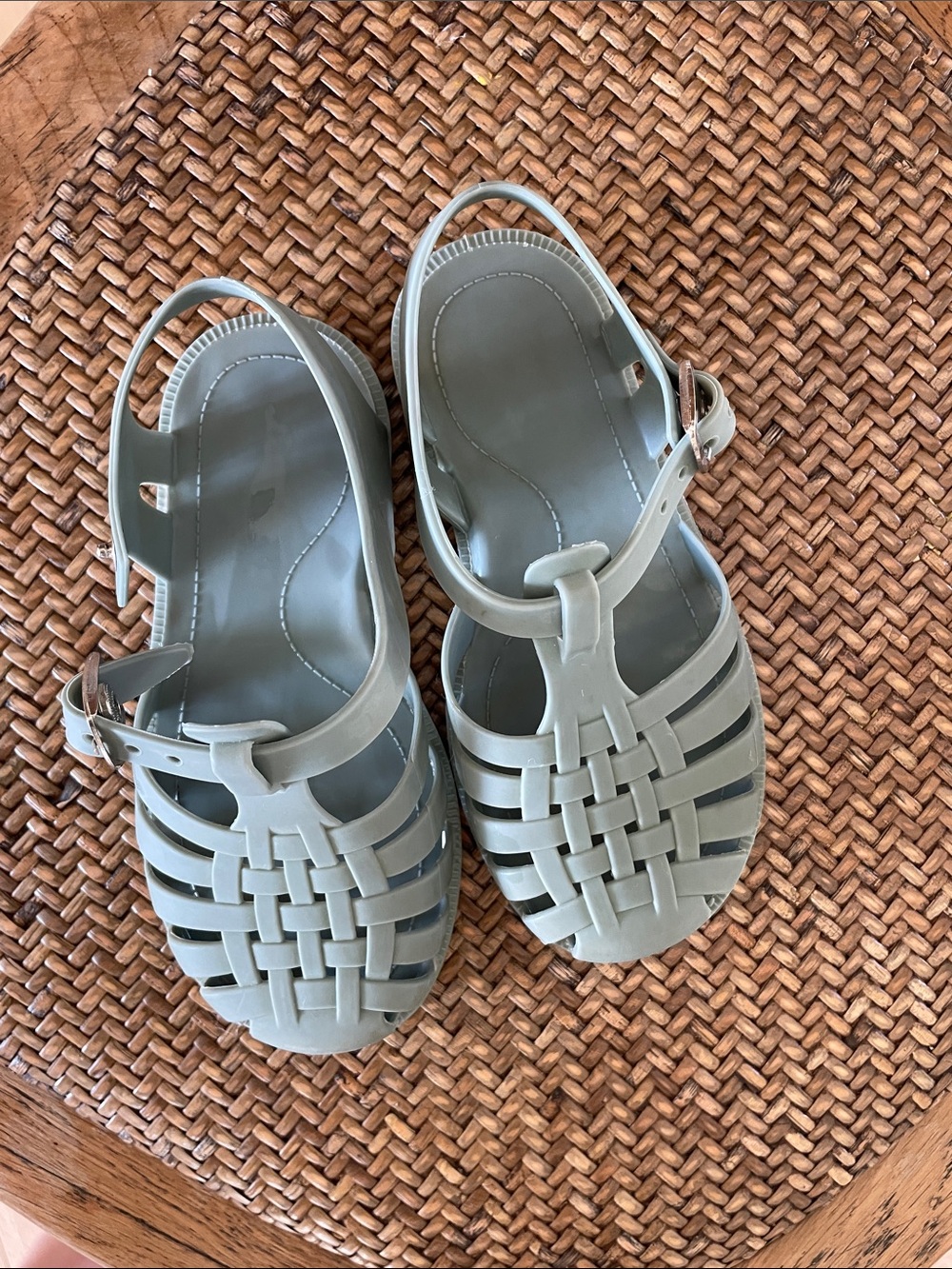Kids' Braided Jelly Sandals in Sage Green approximately size 10